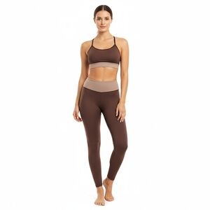 LA IMAGE Womens Brown Beige High Waist Colorblock Active Set Size L